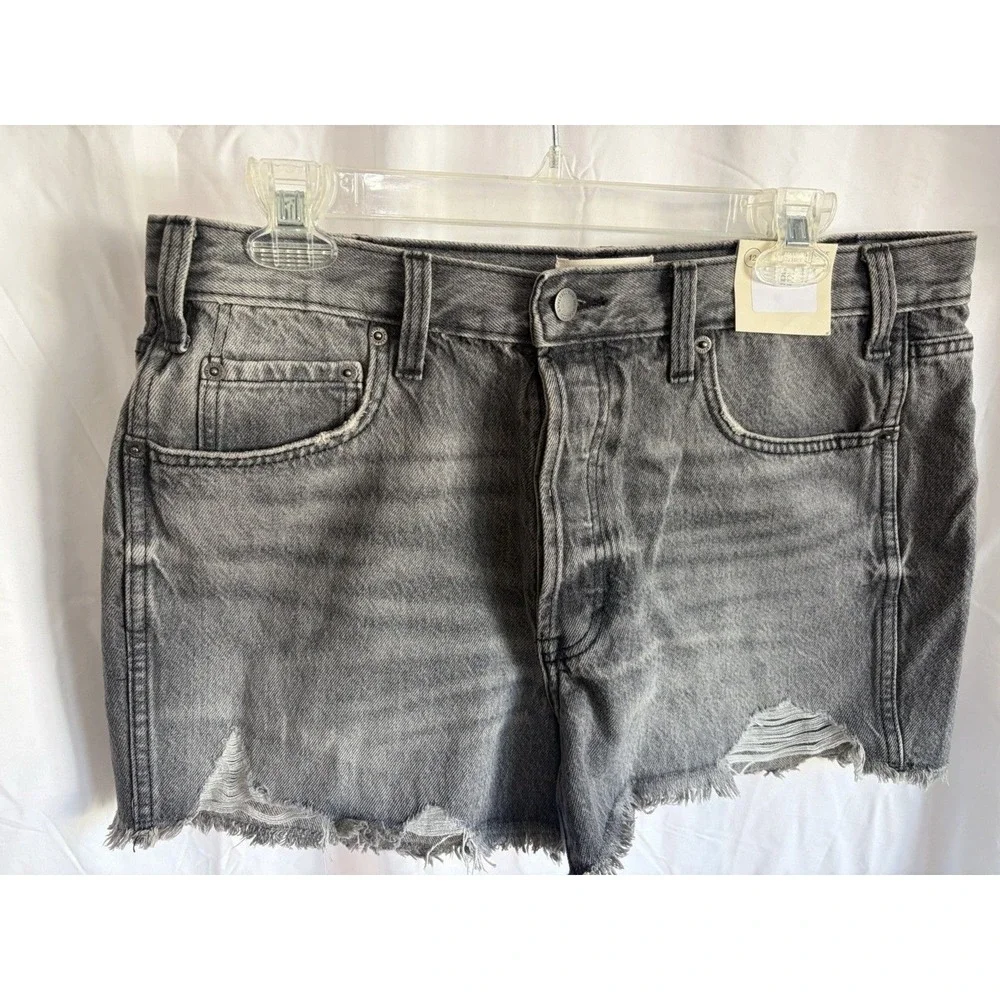 Universal Thread‎ Womens Sz 12 High Rise Mini Shorts Charcoal Gray Cutoff Button